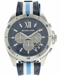 Outlet 🎁 Michael Kors MK8950 - Brecken Chronograph Silicone Strap with Admiral Blue PVC Inlay ⌚ Watch | Fashion ⌚ Watches 🌟