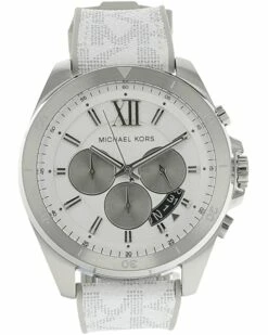 Best Pirce 🎉 Michael Kors MK8949 - Brecken Chronograph Silicone Strap with Optic White PVC Inlay ⌚ Watch | Fashion ⌚ Watches 👍