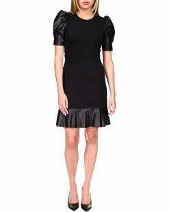Best Sale 🔔 MICHAEL Michael Kors Ponte Leather Mix Ruffle 👗 Dress | 👗 Dresses ⭐