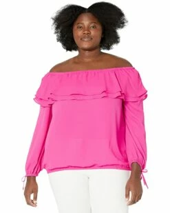Cheapest 😀 MICHAEL Michael Kors Plus Size Ruffle Peasant Top | 👕 Shirts & Tops 💯 -Outlet Michael Kors Store 716C 9EMMPL. AC SR736920