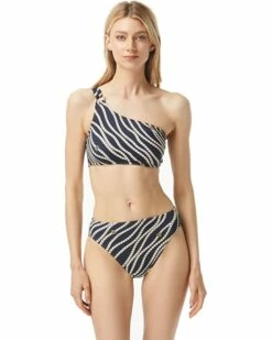 Outlet 😀 MICHAEL Michael Kors Diagonal Logo Ring One Shoulder 👙 Bikini Top | Swimwear 🎁