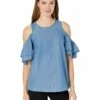 Discount 🌟 MICHAEL Michael Kors Tencel Cold-Shoulder Ruffle Top | 👕 Shirts & Tops ❤️