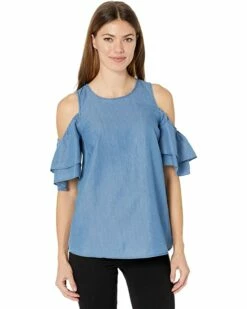 Discount 🌟 MICHAEL Michael Kors Tencel Cold-Shoulder Ruffle Top | 👕 Shirts & Tops ❤️