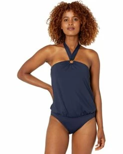 Outlet ⌛ MICHAEL Michael Kors Iconic Solids Logo Ring Trim Halter Blouson One-Piece With Hidden U Wire | Swimwear 😀 -Outlet Michael Kors Store 71O7PvFkl1S. AC SR736920