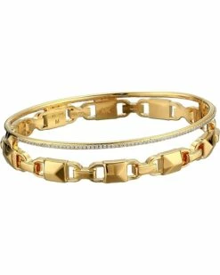 Discount 💯 Michael Kors Precious Metal-Plated Sterling Silver Mercer Link Pavé Halo Bangle Bracelet | Bracelets 👍