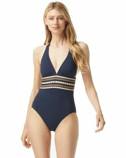 Deals 🔔 MICHAEL Michael Kors Chain Border Halter One-Piece | Swimwear ✔️