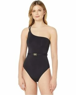 Top 10 ⌛ MICHAEL Michael Kors Logo Solids One Shoulder One-Piece | Swimwear ✨