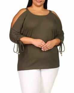 Cheapest 🎁 MICHAEL Michael Kors Plus Size Waffle Ruche Sleeve Top | 👚 Shirts & Tops 💯