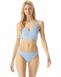 Promo ⭐ MICHAEL Michael Kors Logo Stripe V-Neck Crop Top | Swimwear 🎉