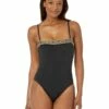 Cheap 👍 MICHAEL Michael Kors Logo Elastic Solids Square Neck One-Piece | Swimwear ✔️