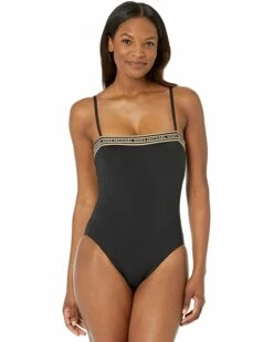 Cheap 👍 MICHAEL Michael Kors Logo Elastic Solids Square Neck One-Piece | Swimwear ✔️