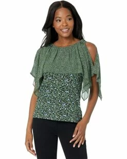 Best Sale 🤩 MICHAEL Michael Kors Floral Tie Shoulder Flounce Top | 👕 Shirts & Tops 🤩