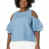 New 🔔 MICHAEL Michael Kors Plus Size Tencel Cold-Shoulder Ruffle Top | 👕 Shirts & Tops ⌛