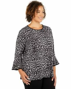 Flash Sale 🔥 MICHAEL Michael Kors Plus Size Cheetah Flutter Sleeve Top | 👚 Shirts & Tops ⌛ -Outlet Michael Kors Store 81Edfm5AmTL. AC SR736920