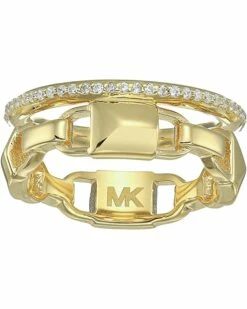 Promo 🧨 Michael Kors Precious Metal-Plated Sterling Silver Mercer Link Pavé Halo Ring | Rings 😍
