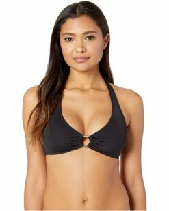 Discount 🔔 MICHAEL Michael Kors Iconic Solids Logo Ring Halter 👙 Bikini Top | Swimwear 👍