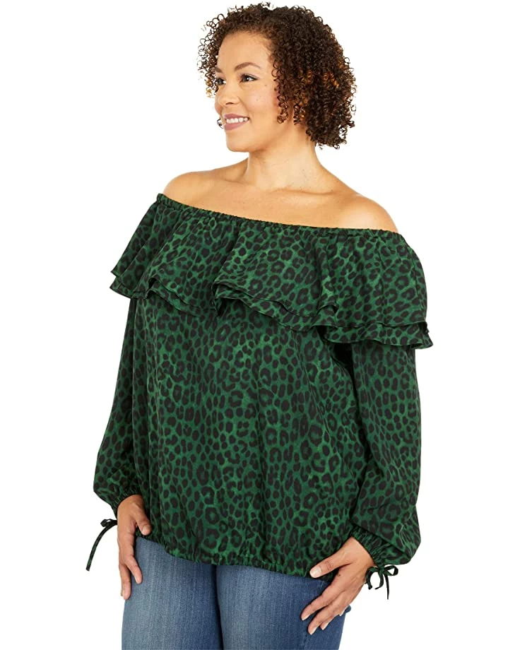 Deals 🛒 MICHAEL Michael Kors Plus Size Mega Cheetah Ruffle Peasant Top | 👚 Shirts & Tops ⭐ 2 Deals 🛒 MICHAEL Michael Kors Plus Size Mega Cheetah Ruffle Peasant Top | 👚 Shirts & Tops ⭐ - Image 2