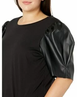 Hot Sale 😀 MICHAEL Michael Kors Plus Size T-Shirt with Leather Sleeve | 👚 Shirts & Tops ❤️ -Outlet Michael Kors Store 81MQrLmxtoL. AC SR736920