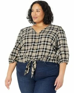 Best Pirce ❤️ MICHAEL Michael Kors Plus Size Yarn-Dye Flannel Tie Front Top | 👚 Shirts & Tops 👏