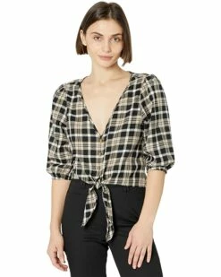 Cheap 🧨 MICHAEL Michael Kors Petite Yarn-Dye Flannel Tie Front Top | 👚 Shirts & Tops 🔔