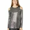 Discount 👍 MICHAEL Michael Kors Foil Rib Long Sleeve Cold-Shoulder Top | 👚 Shirts & Tops 🔔