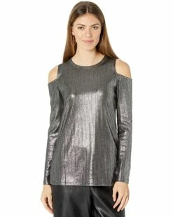 Discount 👍 MICHAEL Michael Kors Foil Rib Long Sleeve Cold-Shoulder Top | 👚 Shirts & Tops 🔔