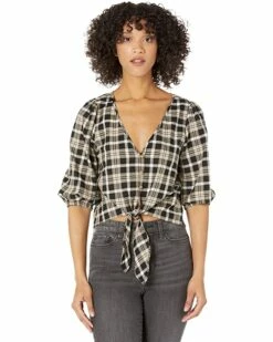 Cheap 🔔 MICHAEL Michael Kors Yarn-Dye Flannel Tie Front Top | 👚 Shirts & Tops 😉