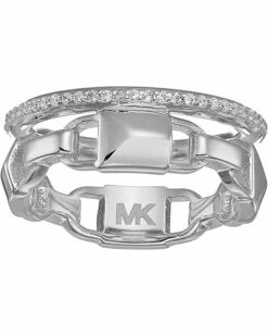 Promo 🧨 Michael Kors Precious Metal-Plated Sterling Silver Mercer Link Pavé Halo Ring | Rings 😍 -Outlet Michael Kors Store 81fy5WqebKL. AC SR736920