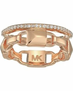 Promo 🧨 Michael Kors Precious Metal-Plated Sterling Silver Mercer Link Pavé Halo Ring | Rings 😍 -Outlet Michael Kors Store 81t6A6BIfL. AC SR736920
