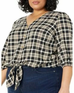Best Pirce ❤️ MICHAEL Michael Kors Plus Size Yarn-Dye Flannel Tie Front Top | 👚 Shirts & Tops 👏 -Outlet Michael Kors Store 91gCAPS7AUL. AC SR736920