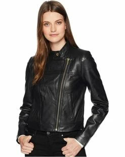 Cheapest 🛒 MICHAEL Michael Kors Leather Moto Jacket | 🧥 Coats & Outerwear ⭐
